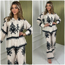 Satin Print 2pcs Blouse Set