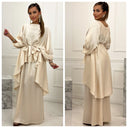 Satin Skirt Set Tie Belt Oversized Butterfly Top