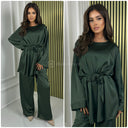 Satin Tie Belt Oversized Basic Wide Leg Set