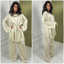 Satin Tie Belt Oversized Basic Wide Leg Set