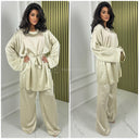 Satin Tie Belt Oversized Basic Wide Leg Set