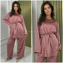 Satin Tie Belt Oversized Basic Wide Leg Set