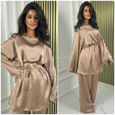 Satin Tie Belt Oversized Basic Wide Leg Set
