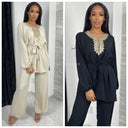 Set Wide Leg  Embroidered Tie Belt