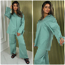 2pcs Set V Neck Slit Sleeve Tie Detail + Wide Leg