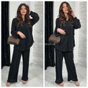 Glossy Ribbed Blouse Set