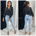 Shiny Ribbed Body V Neck