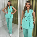 Sleeveless Blazer Button Wide Leg Set