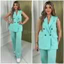 Sleeveless Blazer Button Wide Leg Set