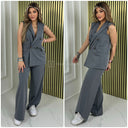 Sleeveless Blazer Button Wide Leg Set