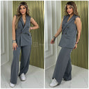 Sleeveless Blazer Button Wide Leg Set