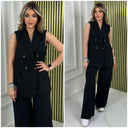 Sleeveless Blazer Button Wide Leg Set