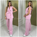 Sleeveless Blazer Button Wide Leg Set