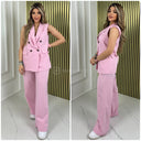Sleeveless Blazer Button Wide Leg Set
