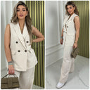 Sleeveless Blazer Button Wide Leg Set