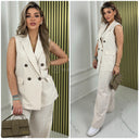 Sleeveless Blazer Button Wide Leg Set