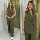 Sleeveless Blazer Button Wide Leg Set