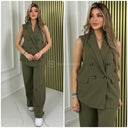 Sleeveless Blazer Button Wide Leg Set