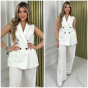 Sleeveless Blazer Button Wide Leg Set