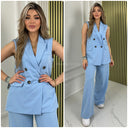 Sleeveless Blazer Button Wide Leg Set