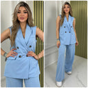 Sleeveless Blazer Button Wide Leg Set
