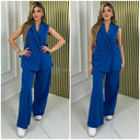Sleeveless Blazer Button Wide Leg Set