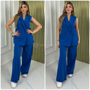 Sleeveless Blazer Button Wide Leg Set