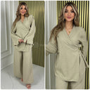 Slit Sleeve Wrapped Tie Belt Wide Leg Set