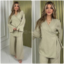 Slit Sleeve Wrapped Tie Belt Wide Leg Set