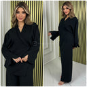 Slit Sleeve Wrapped Tie Belt Wide Leg Set