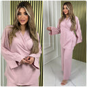 Slit Sleeve Wrapped Tie Belt Wide Leg Set