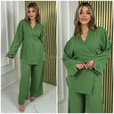 Slit Sleeve Wrapped Tie Belt Wide Leg Set