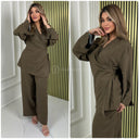 Slit Sleeve Wrapped Tie Belt Wide Leg Set