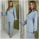Slit Sleeve Wrapped Tie Belt Wide Leg Set