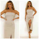 Wrap Dress Front Split Buttons Detail