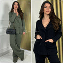 Supreme Heavy Material 4 Button Cardigan Wide Leg Set