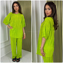 T-shirt Wide Leg Set Shiny Ribbed