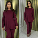Thick Basic Ribbed Round Neck Set Splits
