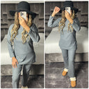 Thick Basic Ribbed Round Neck Set Splits