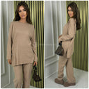 Thick Basic Ribbed Round Neck Set Splits