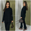 Thick Basic Ribbed Round Neck Set Splits
