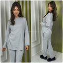 Thick Basic Ribbed Round Neck Set Splits