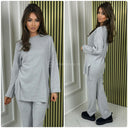 Thick Basic Ribbed Round Neck Set Splits