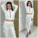 Thick Joggings Crop Cargo Set Zipper