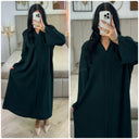 Thick Ribbed Corduroy V Neck Dress