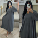 Thick Ribbed Corduroy V Neck Dress
