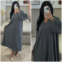 Thick Ribbed Corduroy V Neck Dress