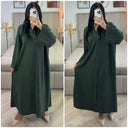 Thick Ribbed Corduroy V Neck Dress