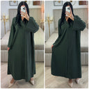 Thick Ribbed Corduroy V Neck Dress