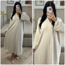Thick Ribbed Corduroy V Neck Dress
